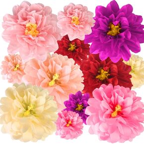 12 Pcs Large Mexican Tissue Paper Flowers 20" 8" Paper Flowers Decorations for Wall Giant Colorful Fiesta Paper Flowers Pom Paper Flowers for Floral Party Backdrop Wedding Birthday Party