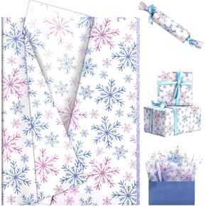 100 Sheet Snowflake Tissue Paper, 20x14in Blue Purple Snowflake Pattern Gift Wrapping Paper Winter Snow Art Craft Tissue for Christmas Birthday Party Decor Gift Crafts