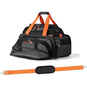 17.5x13.5x9 TSA Approved top and 1 Side Expandable pet Carrier for Small Dog Puppy cat up to 10-12 lbs Weight and 17'' Length, for Spirit Southwest Allegiant Airlines(Black)