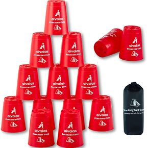 Stacking Cups, Quick Stack Cups Game with 12 PCS Stacking Cups & Durable Carry Bag, Classic Stacking Games for Kids Adults Family(Red)