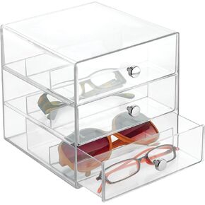 iDesign Plastic Divided 3-Drawer Vanity & Countertop Organizer – 7" x 6.5" x 6.5", Clear