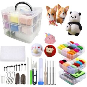 HDFCLUP Needle Felting Kit, Needle Felt Kits for Beginners, Wool Roving Set 40 Rolls, Needle Felting Tools Kit Wool Felt Tools with Instruction Included for Felted Animal Needle Felting Supplies