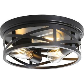 EMONG 2 Pack Flush Mount Ceiling Light Fixture,3-Light Industrial Farmhouse Light Fixtures Ceiling,Gold Ceiling Light Fixture,Light Fixtures Ceiling Mount for Hallway Kitchen Entryway Hall
