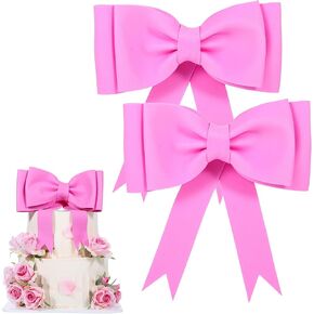 2 Pcs Pink Bow Cake Toppers for Girls Birthday Oversized Bow Decor Cake Decoration EVA Bow Princess Cake Topper Pink Bow Party Decorations Suitable for Birthday Wedding Party Cake Decoration