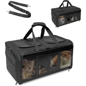 GJEASE Cat Carrier for 2 Cats,Large Double-Compartment Pet Carrier for 2 Pets,Multiple Cat Carrier for Up to 35 LBS,Super Ventilated Design,Ideal for Traveling/Hiking/Camping