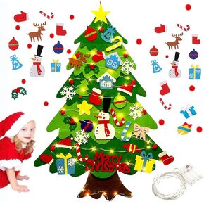 Montessori Felt Christmas Tree for Toddlers,Montessori Felt Christmas Tree for Kids Wall with 32 Ornaments,Toddler Felt Christmas Tree with Lights,3D DIY Felt Christmas Tree