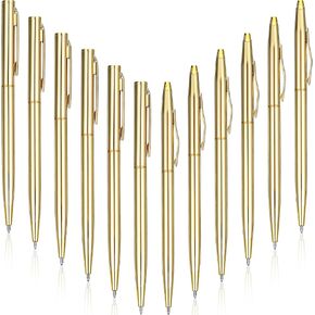 Fuutreo 50 Pack Gold Pens Bulk Gold Metallic Pens Slim Ballpoint Retractable Christmas Ballpoint with Black Ink Metal Mini Conical for Christmas Wedding, 1.0 mm
