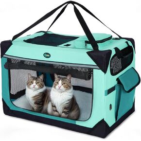 Ownpets Large Cat Carrier for 2 Cats Small Dogs, 24 Inches Collapsible Soft Dog Crate for Car Travel, Portable Pet Carrier with Soft Mat
