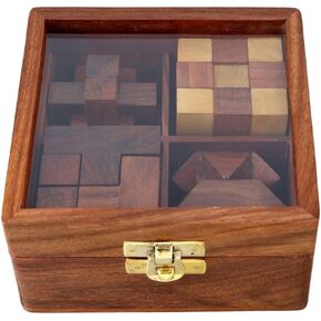 Ajuny Wooden Puzzles Box Set (6 Games) Brain Teaser for Teens & Adults, IQ Test Interlocking 3D Puzzles, Handcrafted Rustic Patio Decor, Unique Gift for Christmas and Birthdays