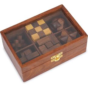 Ajuny Wooden Puzzles Box Set (6 Games) Brain Teaser for Teens & Adults, IQ Test Interlocking 3D Puzzles, Handcrafted Rustic Patio Decor, Unique Gift for Christmas and Birthdays in Kuwait