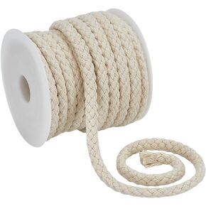 FINGERINSPIRE 13.67 Yards Cotton Braided Trim with a Plastic Empty Spool 10mm Wide Woven Braid Trim Floral White Cotton Braided Cord for Bag Handle Sewing Handmade Crafts Making DIY Home Decor