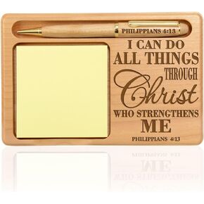 KATE POSH - Philippians 4:13 - I can do All Things Through Christ who Strengthens me Wooden Notepad & Pen Holder