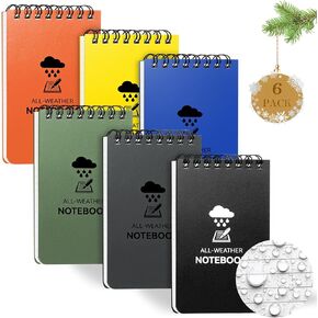 6 Pack Waterproof Notebook, 3 x 5 Pocket Notepad, Top-Spiral Weatherproof NotePad, All Weather Police Pocket Notebook Little Memo Steno Note Pads for Outdoor Office School Recording