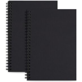 LABUK 2 Pack A5 Unlined Notebooks 100 Pages Spiral Notebook Blank Sketchbook Pad Soft Cover Kraft Journal 8.3x5.5 Inches Memo Notepads Diary Planner, 100 GSM,50 Sheets for School Office Travel (Black
