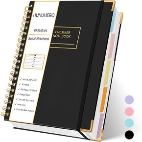 Huhuhero 5 Subject Notebook with Dividers, 240 Pages Pink Spiral Journal College Ruled, B5 Aesthetic Writing Journals for Women, Hardcover Notebooks for Work Note Taking, College Essentials