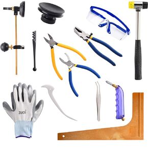 Professional 13 Pieces Mosaic tile and Stained Glass Start-up Tool Set with Carrying Case, Lead Came Kit for Beginner with Cutters, Pliers, Square, Hammer, Fid, Safety Glass, etc