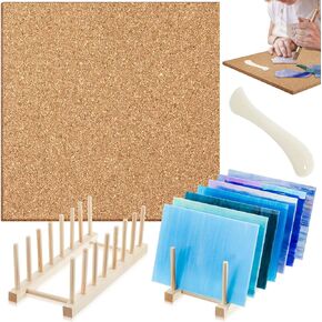 Juexica 4 قطع لوازم الزجاج الملون مجموعة 12 × 12 مقاومة للحرارة 1/2 سميكة الزجاج الملون سطح العمل 2 حامل الزجاج الملون تخزين رف الزجاج الملون FID الملمع مجموعة أدوات الزجاج الملون in Kuwait