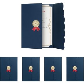 5 Pack Tri Fold Certificate Holder Diploma Cover Award Holder Document Cover Graduation Cover for A4 Letter-Sized Awards Certificates Graduation Supplies Graduation Gift Anniversary Gold Foil Red Bow in Kuwait