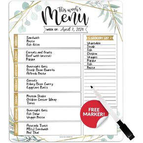 Greenery Weekly Dinner Menu Board For Kitchen - Magnetic Meal Planner For Refrigerator, Weekly Menu Board Meal Planner for Fridge, Weekly Meal Planner for Fridge Menu Planner Weekly Dry Erase Board
