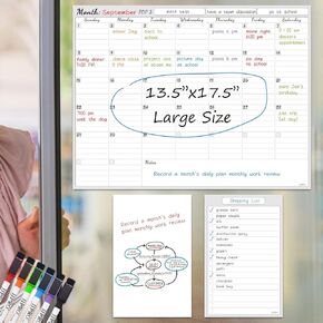 JJPRO Non-Magnetic Dry Erase Calendar for Fridge, Monthly Calendar for All Smooth Surfaces,Two Bonus Notepad whiteboards- Reusable Calendar Sticks to Fridge,Cabinet,Door&Wall