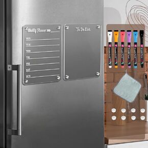 Magnetic Calendar for Refrigerator，Fridge Calendar for Weekly Calendar Set， Includes 6 Dry Erase Markers, 1 Towel,8 Magnetic Column Silicone Pads，House Must Haves