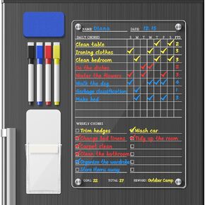 Acrylic Magnetic Chore Chart for Kids Adults Teens, 12" x 8" Clear Dry Erase Acrylic Fridge Family Chore Chart, Fridge Weekly to Do List Whiteboard Responsibility Reward Chart in Kuwait