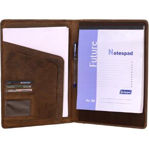KomalC Genuine Leather Business Portfolio, Personal Organizer, Luxury Leather Padfolio (Saddle Brown)