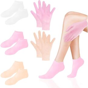 5 Pairs Silicone Moisturizing Glove Socks Silicone Gel Spa Socks Pedicure Socks Foot Care Silicone Aloe Socks for Foot Hand Softening