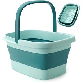 Collapsible Foot Bath Basin Foot soak Tub, Foot Soaking Tub with Massage Acupoint for Feet Soaking, Pedicure Foot Spa, Multifunction Plastic Bucket with Handle, Home Spa Treatment – Green