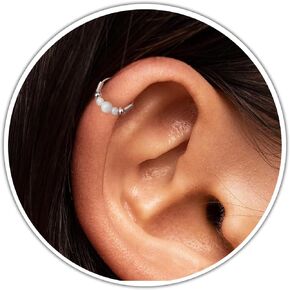 Silver Cartilage Earrings - Tiny 8mm And Thin 24 Guage Helix Rings - 2mm-3mm Blue Opals – 925 Sterling Silver Helix Piercing Jewelry