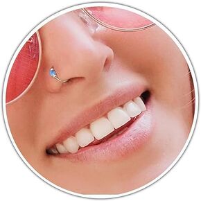 Blue Opal 925 Sterling Silver Nose Ring - Thin 24G Hoop 2mm Blue Opal - Tiny Handmade Nose Piercing - Hypoallergenic Body Jewelry - Elegant Design Comes In Gift Packaging