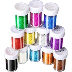Teenitor Glitter, Fine Glitter, Glitter for Resin, Glitter Crafts and Arts, Scrapbooking, Paints, Assorted Color Kit, 15g Each, Set of 12