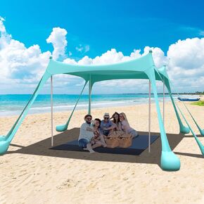 Beach Tent, Camping Sun Shelter with Beach Mat, 2 Sand Shovels,8 Sandbag, Ground Pegs & Stability Poles, UPF50+ Outdoor Shade Beach Canopy for Camping Trips, Fishing or Picnics (Navy Blue)