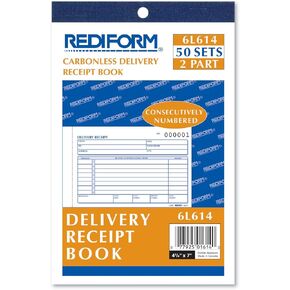 Rediform 6L614 Delivery Receipt Book, 6 3/8 x 4 1/4, Two-Part Carbonless, 50 Sets/Book