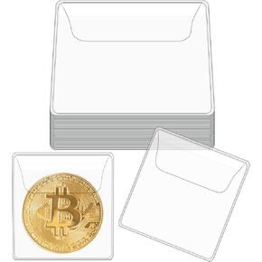 Mabor 25Pcs Coin Sleeves 2.1 x 2.1 Inches Clear Coin Protectors Single Pocket Small Pouches for Coin Storage Individual Plastic Coin Holders for Coin Currency Bills Collectors