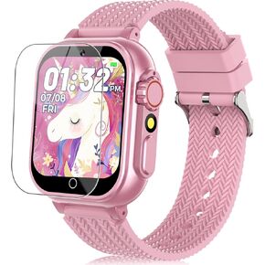 Kids Smart Watch for Girls Boys Ages 3-12 with 2 Screen Protector 32 Games 3 Sport Mode Video Camera Music Player 1.5" HD Touchscreen Alloy Case Learn Card Toys Toddles Watches Birthday Gift (Pink)