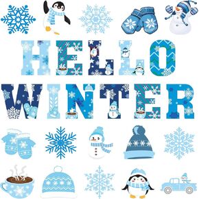 52 Pieces Winter Cutouts Classroom Bulletin Border Decoration Snowflake Penguin Snowman Colorful Christmas Winter Theme Party Decorations Supplies for Winter Christmas Classroom Home Decor