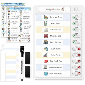Dry Erase Chore Chart for Kids w/ 52 Stickers & Markers & 3 Double-Sided Reusable Papers, Kids Chores Board Routine Chart Responsibility Chart Reward Chart Checklist Planning Board, 1 Pack