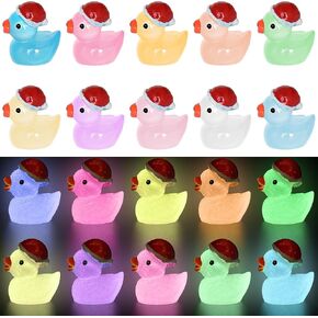 70 Pcs Luminous Tiny Christmas Ducks Mini Resin Ducks Glow in The Dark Duck Miniature Ornaments for Slime, Dollhouse, Garden Decoration(10 Colors)
