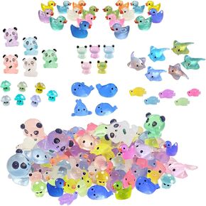 Mini Resin Ducks Tiny Luminous Animals Glow in The Dark Miniature Panda Turtles Manta Ray Seal Mushroom Frog 7 Kinds of Set for DIY Garden Micro Landscape Aquarium Potted Dollhouse Party Decor 85PCS