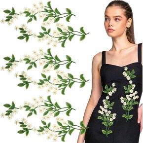 3 Pairs Green Lace Forest Leaves Vine Applique Patches Daisy Sewing Embroidery Applique Bohemian Shoulder Collar Trims Embellishment Decorative Patches for Clothing Bags Dress DIY Accessory Craft