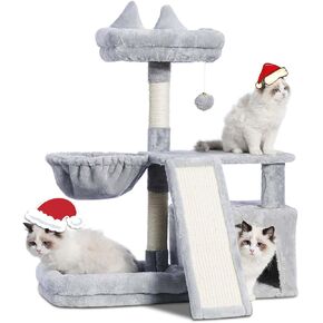 Cat Tree, Cat Tower with condo, Basket, Large Bed, Platform, Scratch Board, Cat Scratching Posts for Indoor Cats, Light Gray GCT002SW