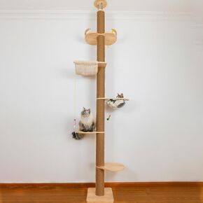 Cat Tree Floor to Ceiling Natural Sisal Rope Scratching Post Height:55.52-118.5 Inches Adjustable Cat Tree Cat Modern Activity Tree