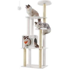 Feandrea WoodyWonders Cat Tree, 65-Inch Modern Cat Tower for Indoor Cats, Multi-Level Cat Condo with 5 Scratching Posts, Perch, Washable Removable Cushions, Cat Furniture, Rustic Brown UPCT166X01