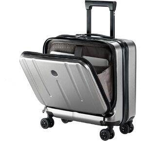 16" Carry On Briefcase Luggage with 2 Laptop Compartments, Lightweight Hardshell Suitcase with Spinner Silent Wheels, for Commute Work Business Trip, Dark Gray