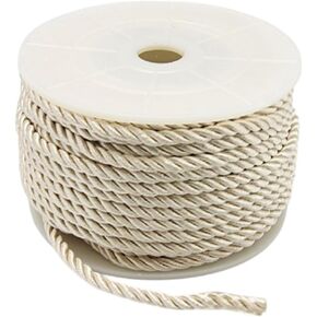 3mm Beige Twine Cord Rope Nylon Silk Rope Craft Twine Decorative Braided Honer Trim Xmas Thread String Handfasting Satin Shiny Cord for Crafts Upholstery Curtain Graduation Home Decor DIY