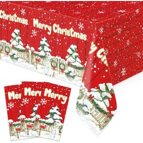 ceiba tree Christmas Tablecloth 3 Pack Merry Christmas Table Covers Plastic Happy Holiday Table Cloth Party Supplies Decorations