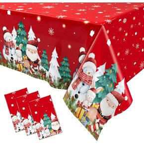 AobkDeco 3pcs Plastic Christmas Tablecloth Disposable Rectangle Snowman Snowflakes Xmas Party Table Cloths for Christmas Theme Birthday Party, Holiday Christmas Party Decoration，54 x 108 Inch