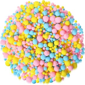 1200 Pcs Craft Pom Poms Multicolor Small Pompom Assorted Colors Mini Puff Ball 1, 0.8, 0.6, 0.4 Inch Art Supplies for Kids DIY Arts and Craft Making Decoration (Pink, Yellow, Light Blue)