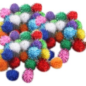 100 Pcs 1 Inch 2.5cm Craft Pom Pom Balls Small Glitter Pom Poms Fluffy Fuzzy Pom Poms Colorful Small Pom Balls Arts and Crafts Pom Poms for Decoration